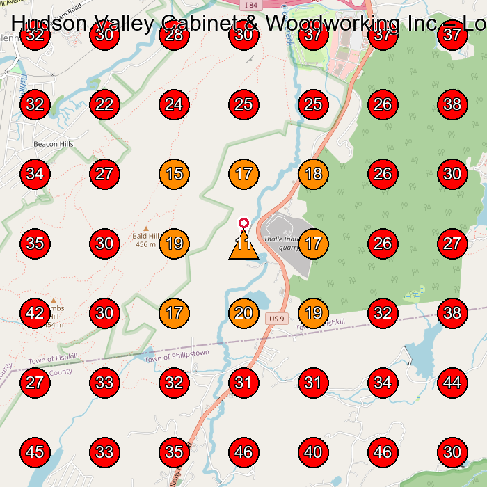 Hudson Valley Cabinet & Woodworking Inc GeoGrid visibility map for Cabinet Maker in Cold Spring